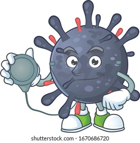 A cartoon character of coronavirus epidemic Doctor using tools