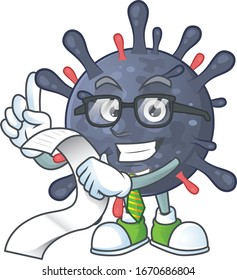cartoon character of coronavirus epidemic holding menu on his hand