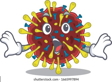 A cartoon character of coronavirus molecule making a surprised gesture