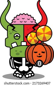 cartoon character costume vector illustration
cute zombie demon mascot holding candy and pumpkin