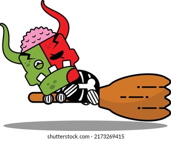cartoon character costume vector illustration
cute zombie demon mascot riding a broomstick