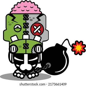 ilustración vectorial de caricatura
cadena de bombas linda mascota de muñecas zombi