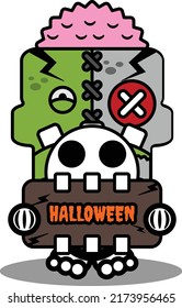 cartoon character costume vector illustration
cute zombie doll mascot holding halloween board