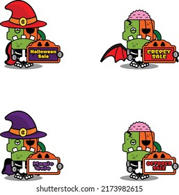 cartoon character costume vector illustration
zombie pumpkin mascot set bundle halloween sale