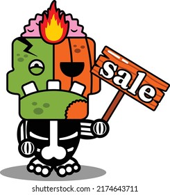 cartoon character costume vector illustration
pumpkin zombie mascot holding a selling board