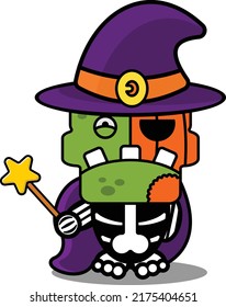 cartoon character costume vector illustration
pumpkin zombie mascot wearing magician hat and holding magic wand