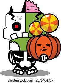 cartoon character costume vector illustration
zombie bone mascot holding pumpkin candy