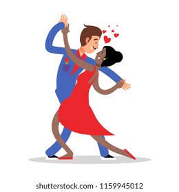 Cartoon character couple dancing vector illustration isolated on white background