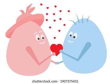 Cartoon character couple in love for valentine's card. Vector illustration of love for st. Valentine's day for card, banner, print, sticker design. Love and relationship clipart. Male and female