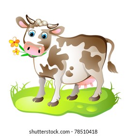 Cartoon character of cow on the grass