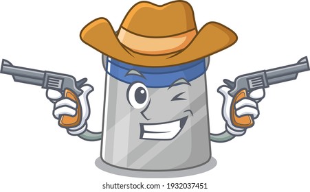 Cartoon-Charakter-Cowboy mit Gesichtsschild mit Gewehren