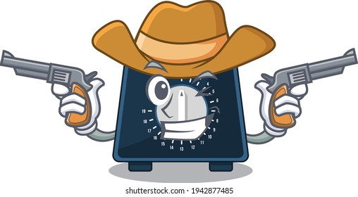 Cartoon Charakter Cowboy der Küchenzeitgeber mit Gewehren