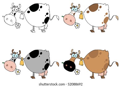 Cartoon Character Cows Different Color Set