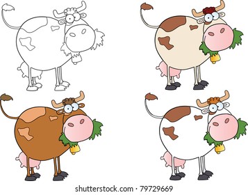 Cartoon Character Cows Different Color-Vector Collection