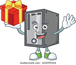 cartoon character of CPU with a box of gift