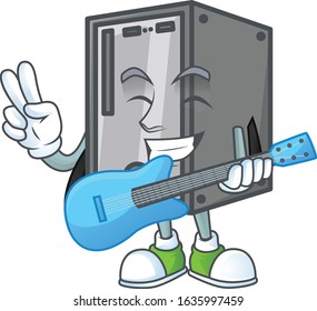 A cartoon character of CPU playing a guitar