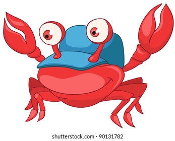 Caranguejo Personagem Cartoon isolado no fundo branco. Vetor.