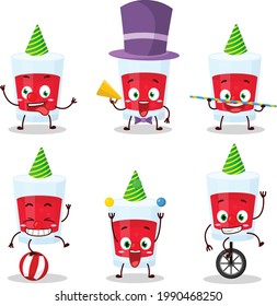 Cartoon character of cranberry juice with various circus shows. Vector illustration