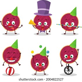 Cartoon character of cranberry pie with various circus shows. Vector illustration