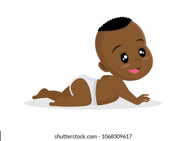 Cartoon character, Crawling little baby African boy.,vector eps10