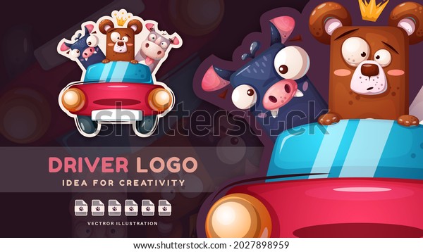Cartoon\
character crazy drive friends - childish\
sticker