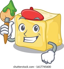 Cartoon character of creamy butter Artist with a brush