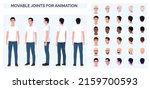Cartoon Character creation with a Man Wearing White T-shirt and Blue Jeans, Front, Back and Sideview with Multiple Races and Ethnicities