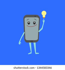 Cartoon Character Creative Smartphone Mobile Phone Communication Technology Face Concept Element Flat Design Style. Vector illustration