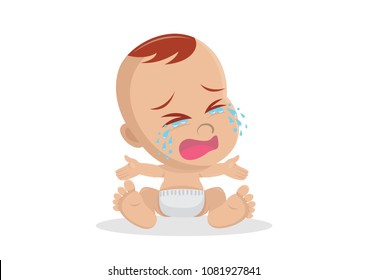 Cartoon character, Crying baby boy.,vector eps10
