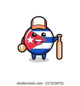 Cartoon character of cuba flag badge as a baseball player , cute style design for t shirt, sticker, logo element