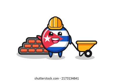 Cartoon character of cuba flag badge as a builder , cute style design for t shirt, sticker, logo element