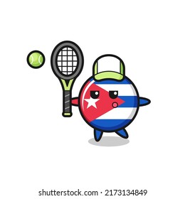 Cartoon character of cuba flag badge as a tennis player , cute style design for t shirt, sticker, logo element