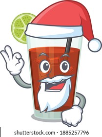 cartoon character of cuba libre cocktail Santa having cute ok finger