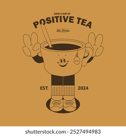 Cartoon character a cup of tea for t shirt printing