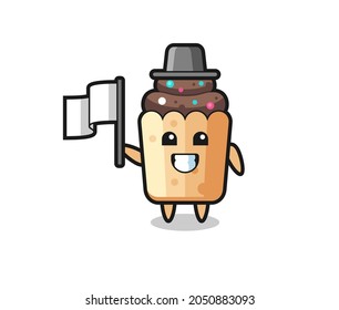 Cartoon character of cupcake holding a flag , cute design