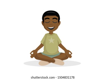 Cartoon character, Cute African boy meditate.,vector eps10