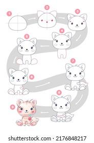 Cartoon character cute animal cat - drawing tutorial
