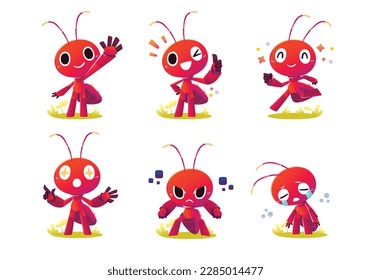 Cartoon character cute ant set Vector illustration isolated.