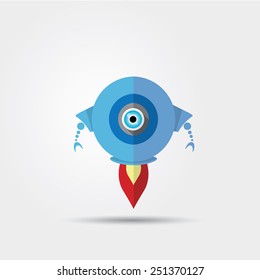 Cartoon Character Cute blue Robot Isolated on Grey Gradient