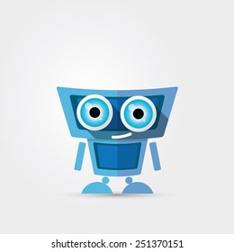 Cartoon Character Cute blue Robot Isolated on Grey Gradient