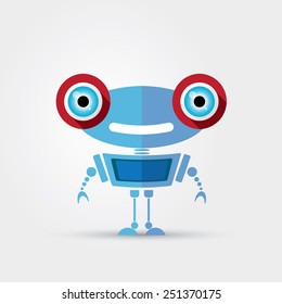 Cartoon Character Cute blue Robot Isolated on Grey Gradient