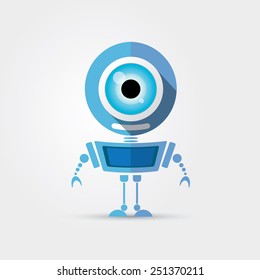 Cartoon Character Cute blue Robot Isolated on Grey Gradient