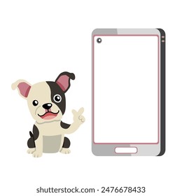 Cartoon character cute boston terrier dog and smartphone for design.