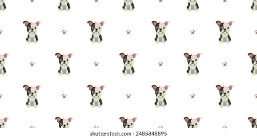 Cartoon character cute boston terrier dog seamless pattern background for design.