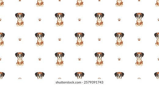 Cartoon character cute boxer dog seamless pattern background for design.