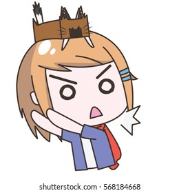 Cartoon Character cute boy with scared face with cat in the box on his head, Surprise and Panic concept. Vector illustration, Isolated on White Background.