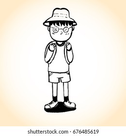 Cartoon character cute boy for travel design vector.