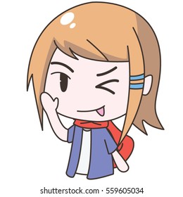 Cartoon Character cute boy winking and tongue out, waving hand and welcome. Vector illustration, Isolated on White Background.