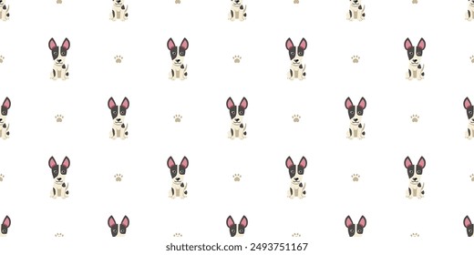 Cartoon character cute bull terrier dog seamless pattern background for design.