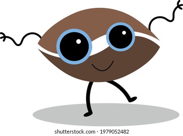 cartoon character cute coffee bean smiling and dancing on white background concept of popular invigorating drink